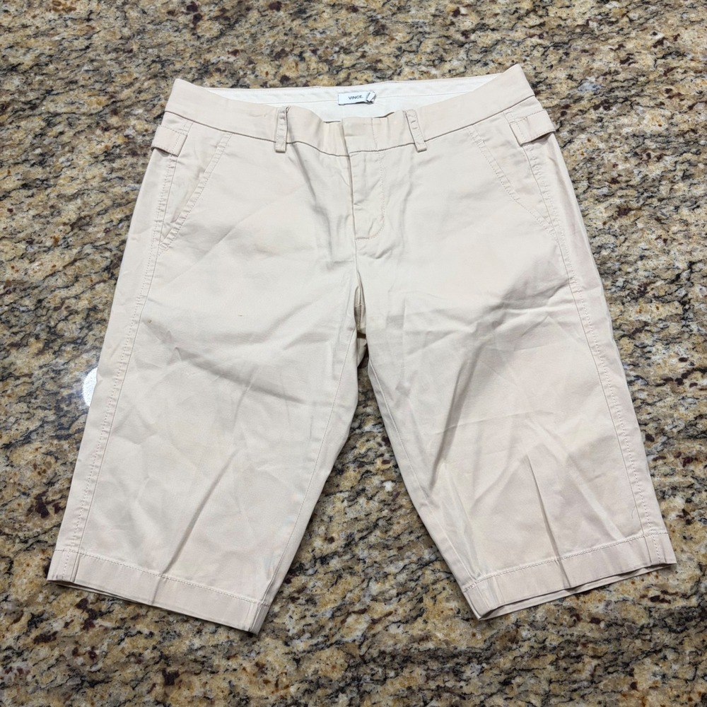 Vince Womens Beige Chino Bermuda Shorts Size 0 Tan Cinch Waist Knee Length ws